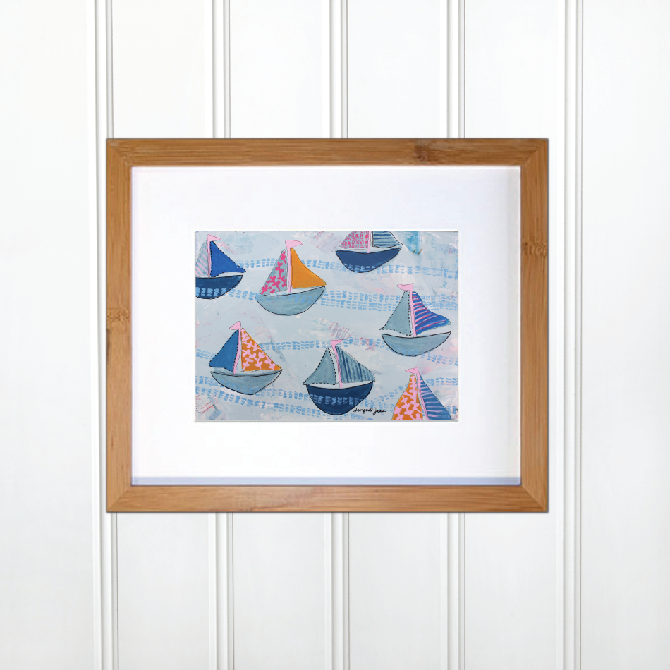 Bright Pink and Blue Sailboats 00067