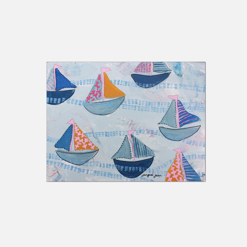 Bright Pink and Blue Sailboats