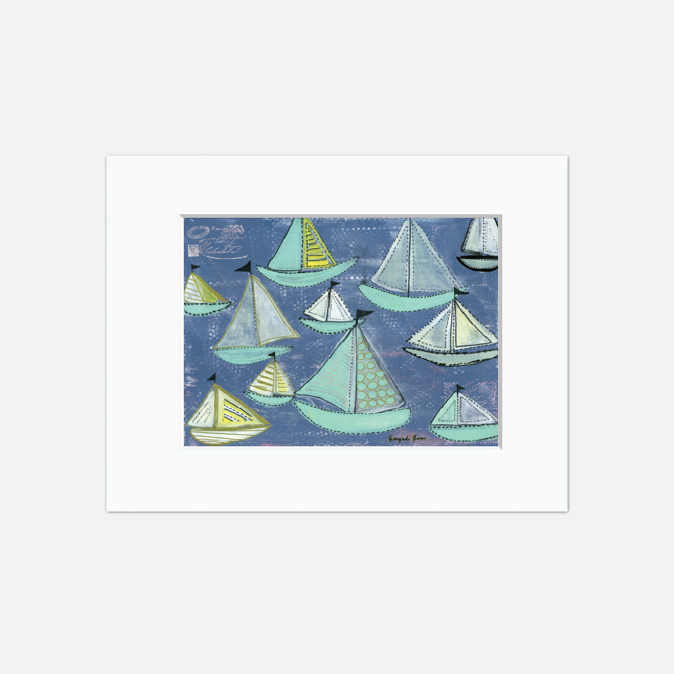 Bright Blue & Seafoam Sailboats