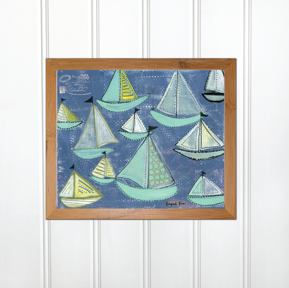 Bright Blue & Seafoam Sailboats