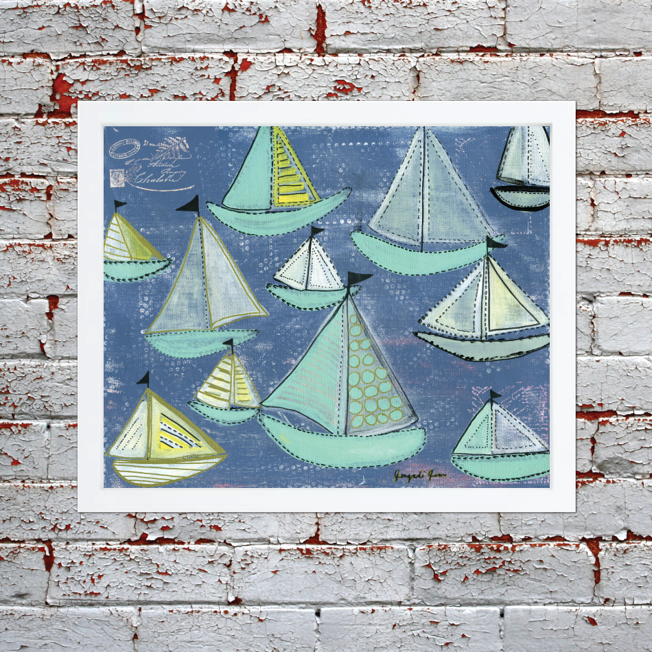 Bright Blue & Seafoam Sailboats