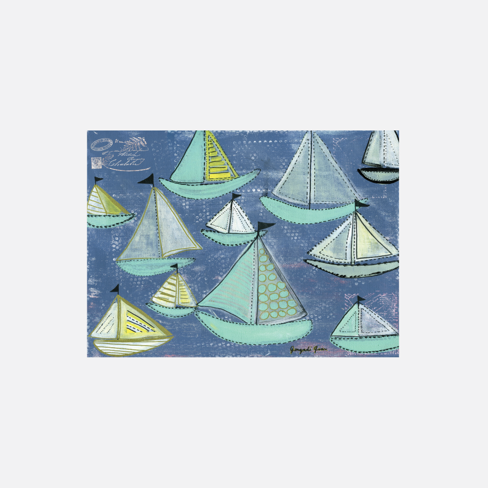Bright Blue & Seafoam Sailboats