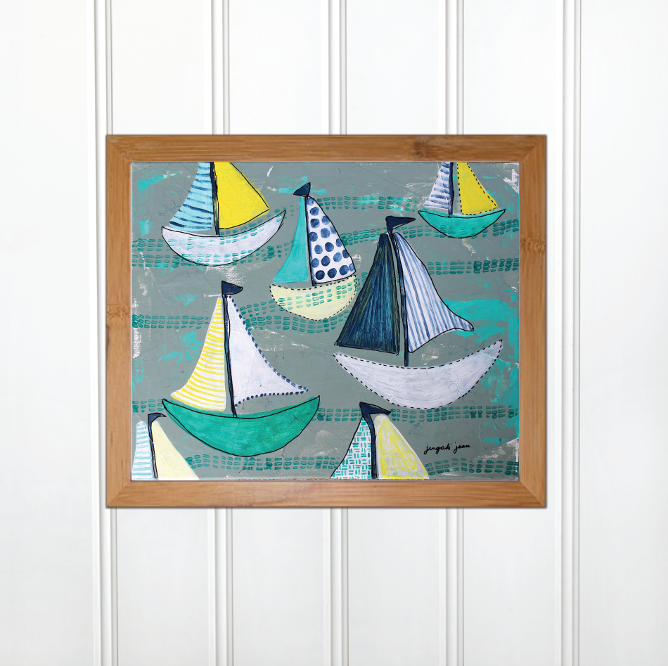 Teal Sailboats