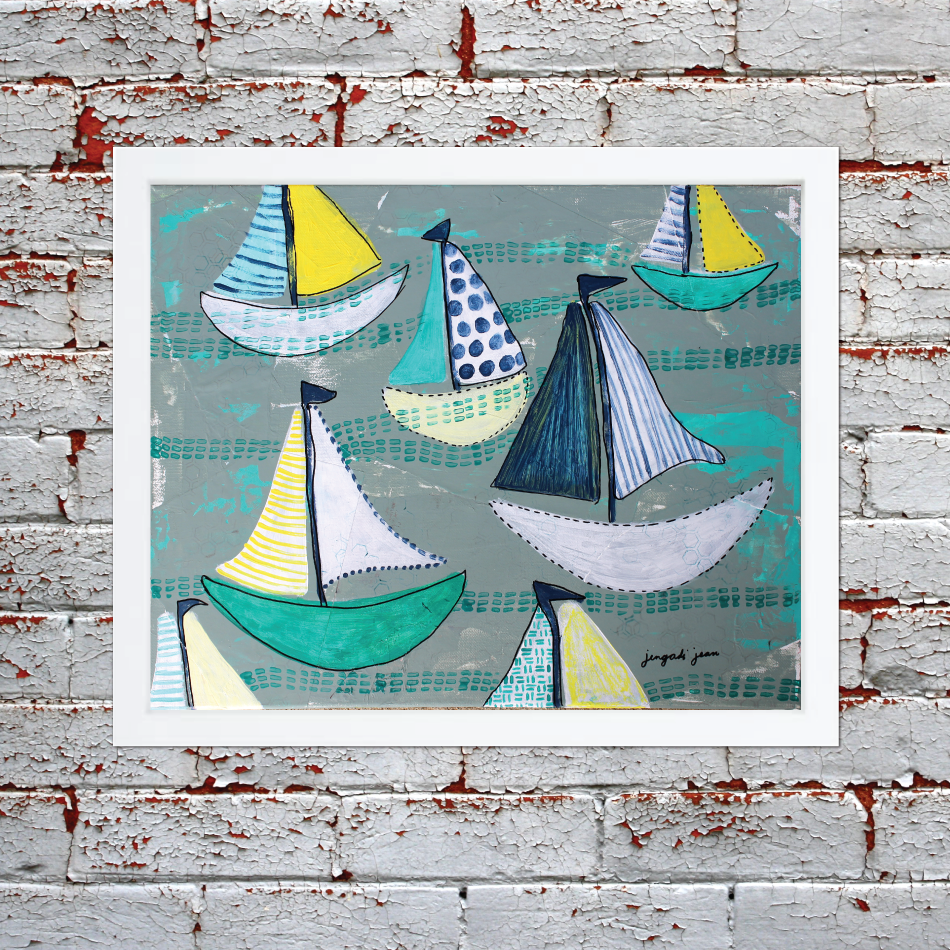 Teal Sailboats