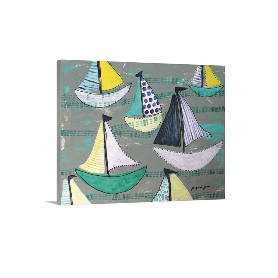 Teal Sailboats Canvas Reproduction (16 x 20) 00017