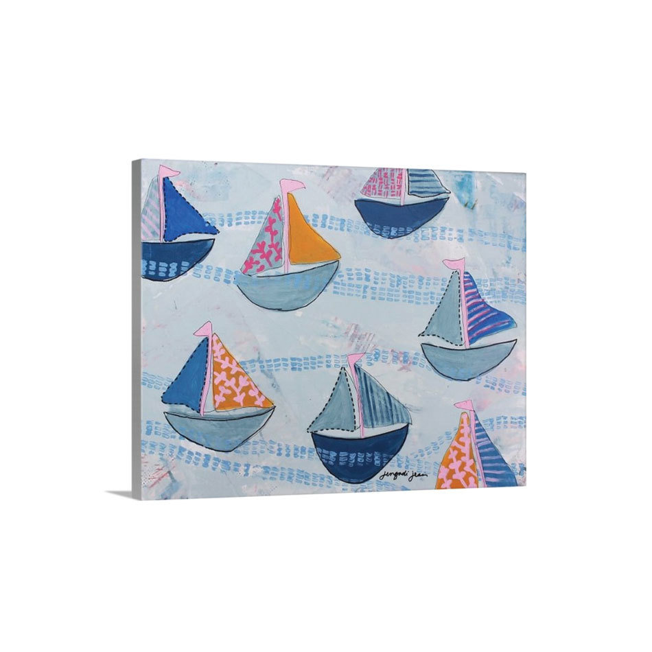 Pink Navy Sailboats Canvas Reproduction (16 x 20) 00019