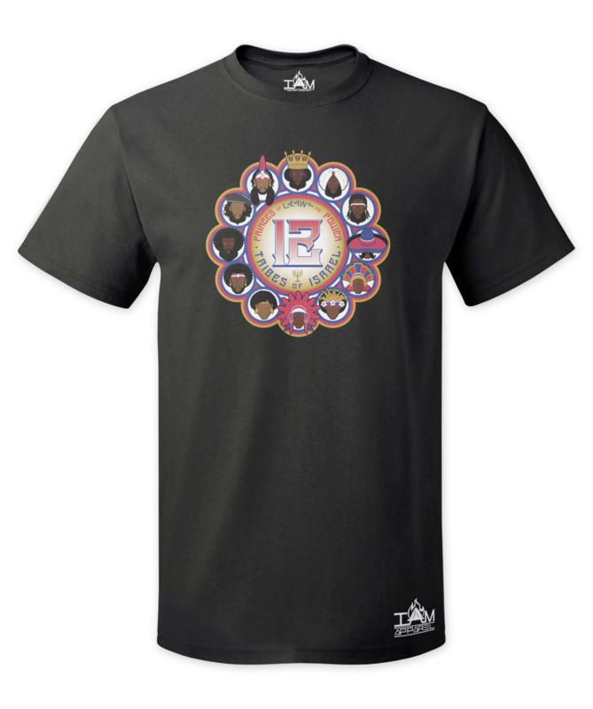 12 Tribes Image Man's Short Sleeved Black T-shirt