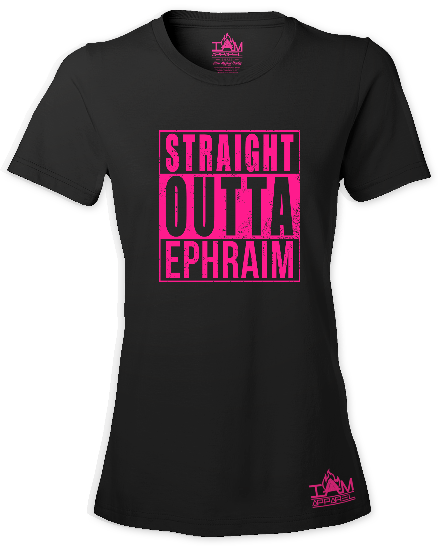 Women's HOT PINK SERIES "Straight Outta <Tribe Name> Black Short Sleeved T-shirt