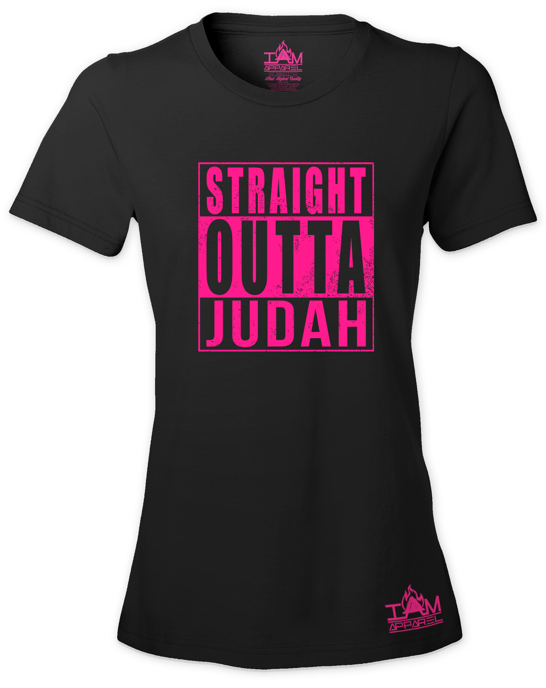Women's HOT PINK SERIES "Straight Outta <Tribe Name> Black Short Sleeved T-shirt
