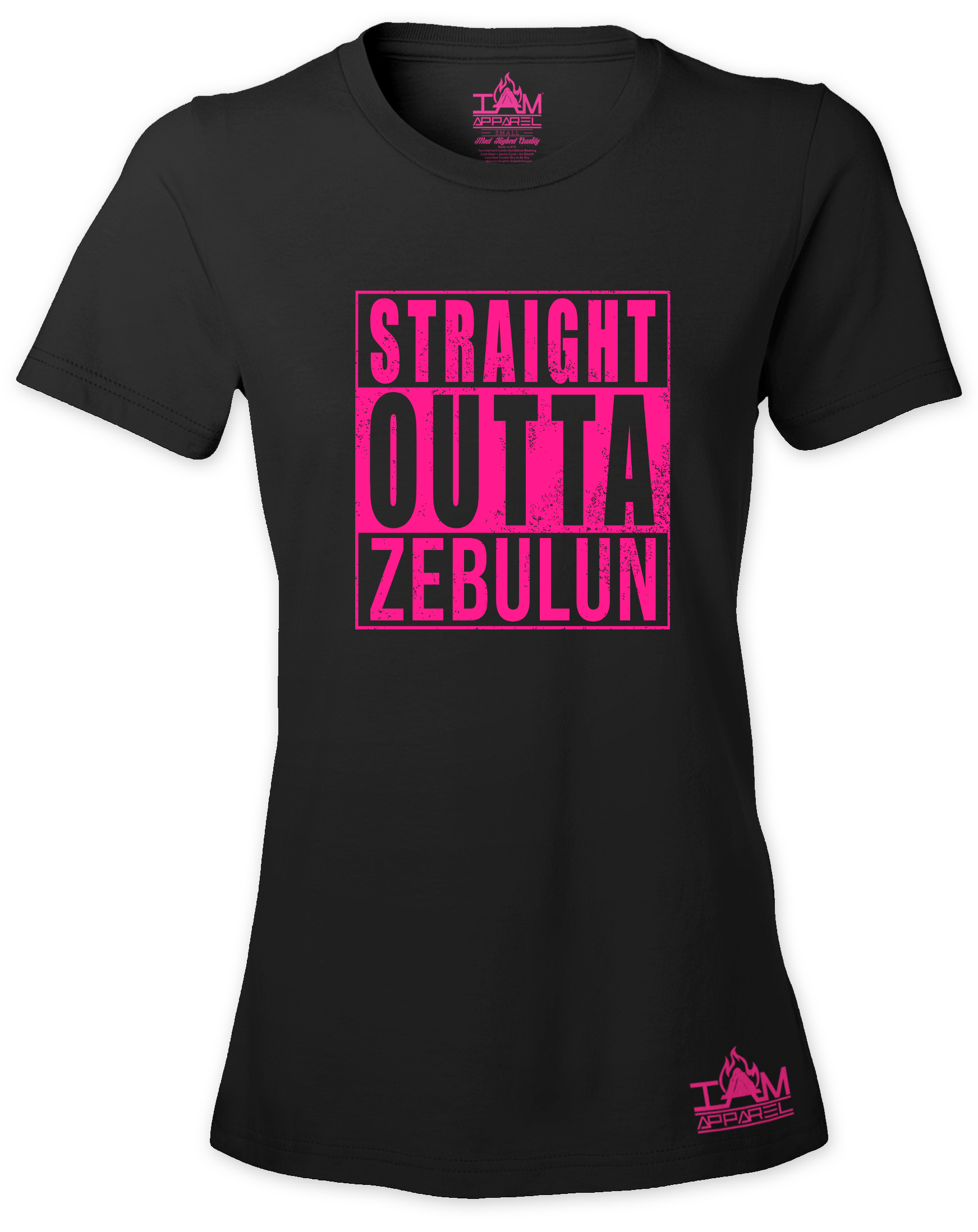 Women's HOT PINK SERIES "Straight Outta <Tribe Name> Black Short Sleeved T-shirt