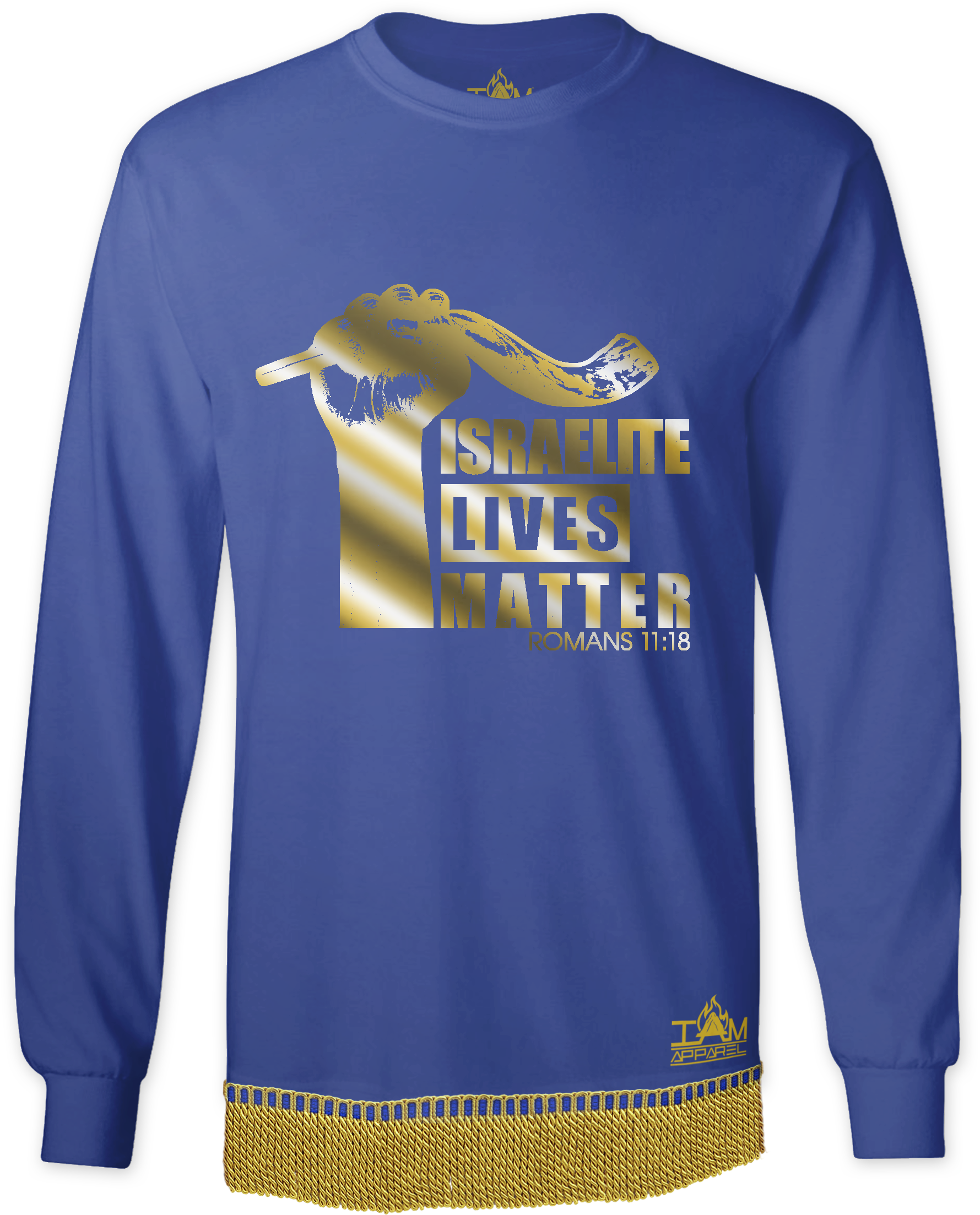 Mens Israelite Lives Matter "GOLDEN SERIES" Long Sleeved T-shirt with fringe 00199