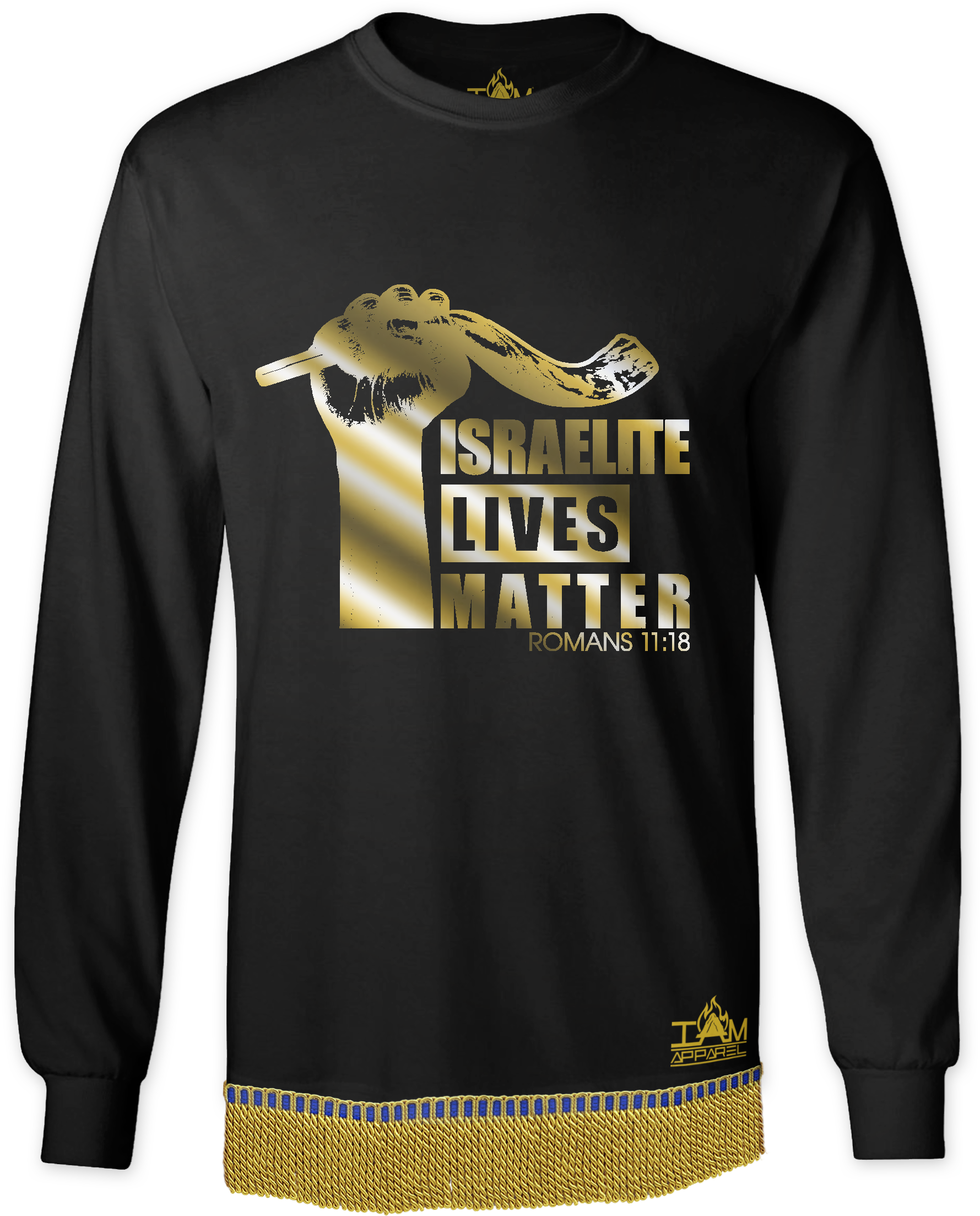 Mens Israelite Lives Matter "GOLDEN SERIES" Long Sleeved T-shirt with fringe