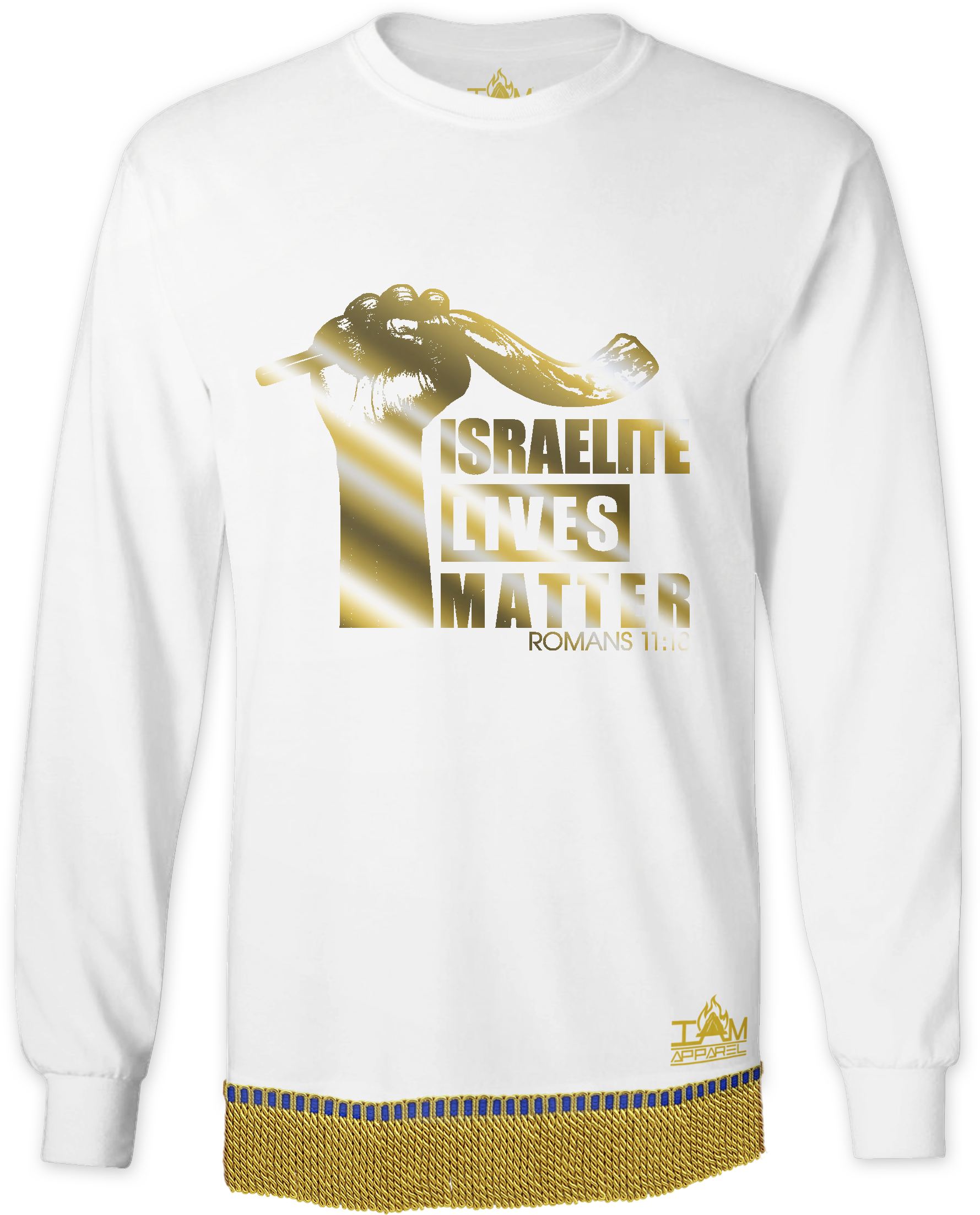 Mens Israelite Lives Matter "GOLDEN SERIES" Long Sleeved T-shirt with fringe