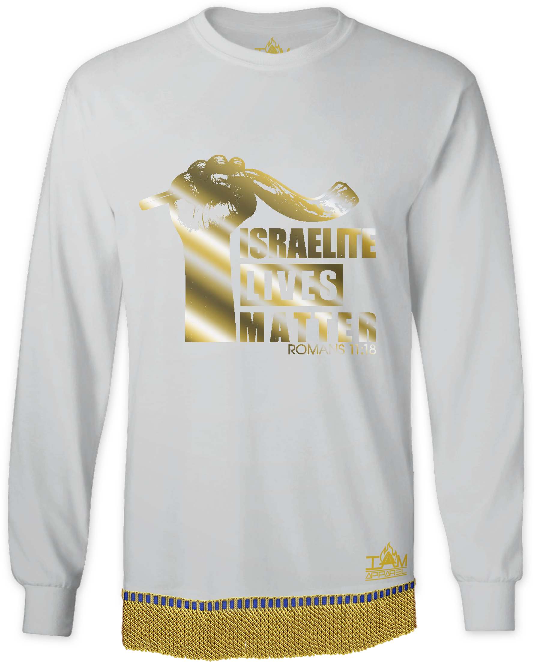 Mens Israelite Lives Matter "GOLDEN SERIES" Long Sleeved T-shirt with fringe