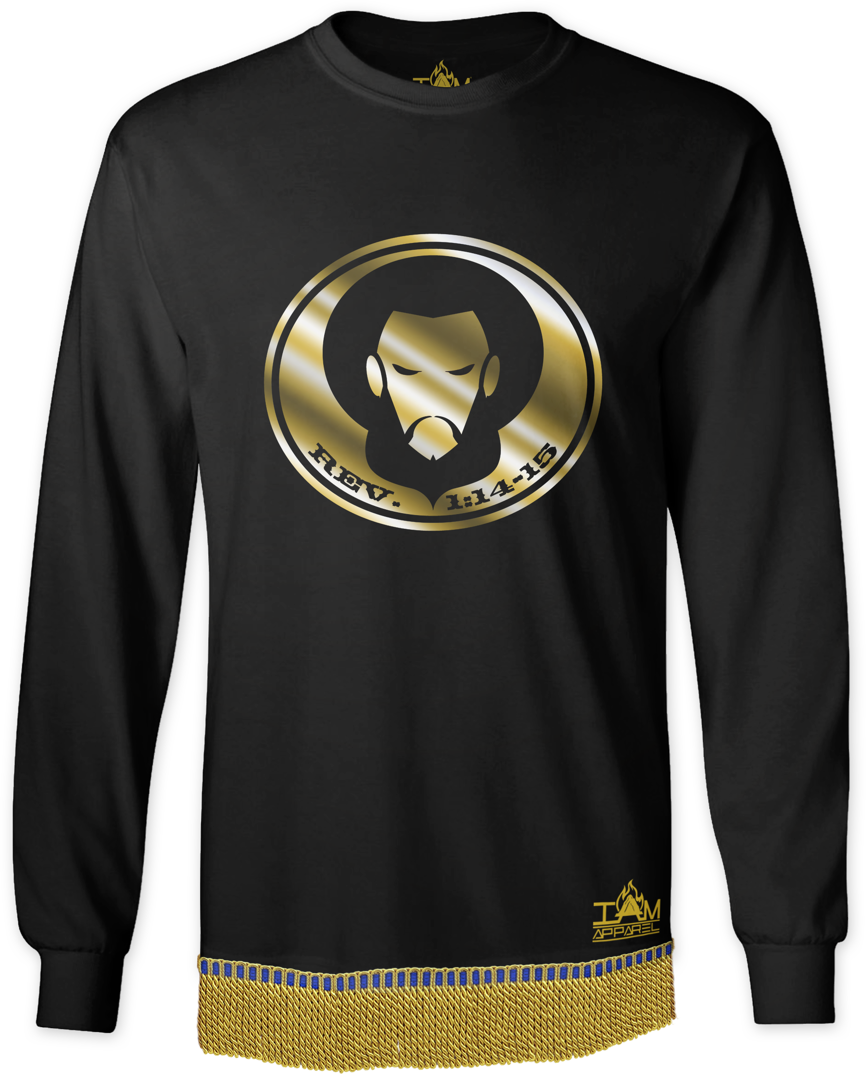 Men's GOLDEN SERIES Long Sleeved with image of Christ T-Shirt with fringe.