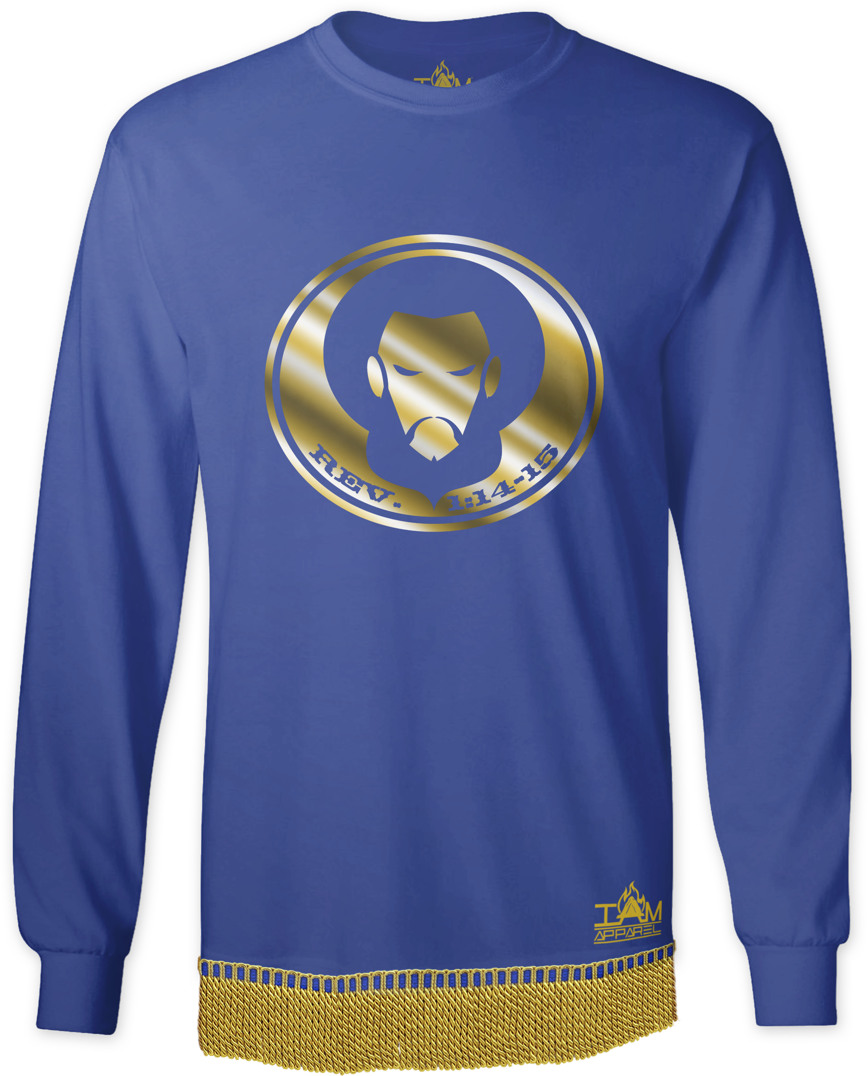 Men's GOLDEN SERIES Long Sleeved with image of Christ T-Shirt with fringe.