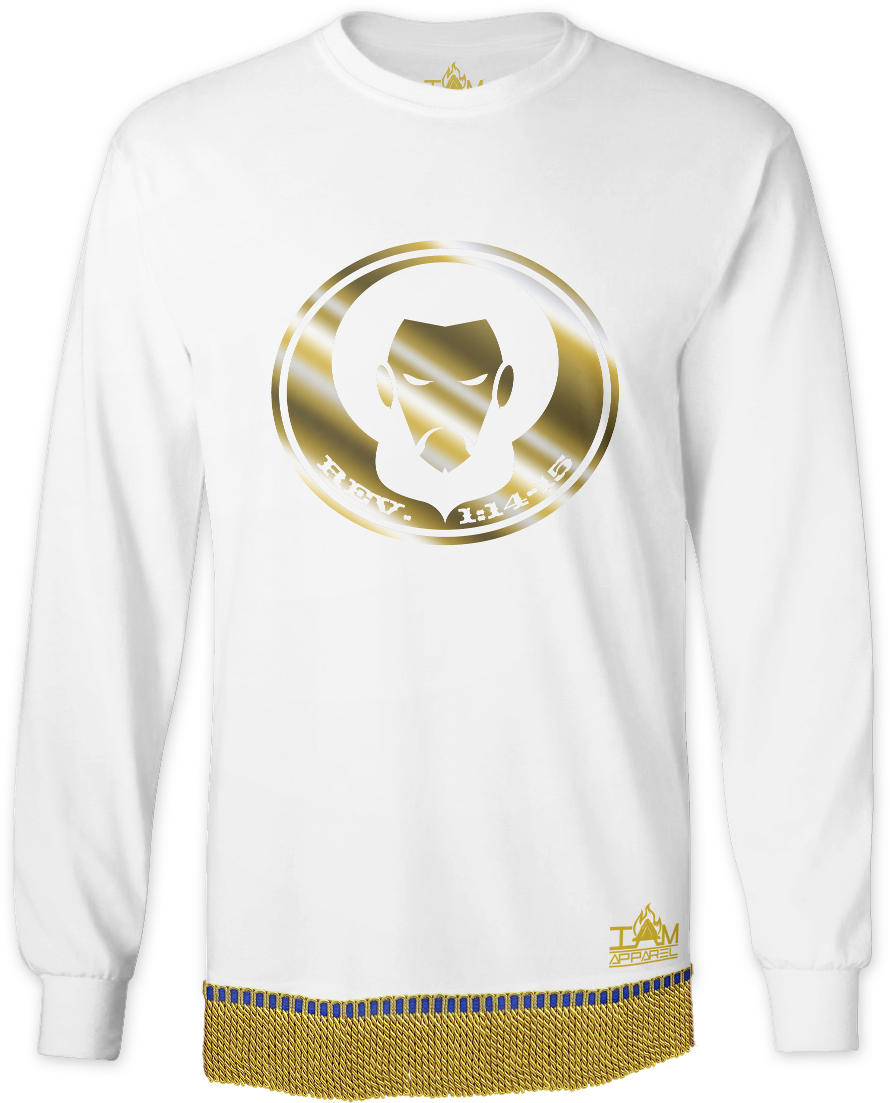 Men's GOLDEN SERIES Long Sleeved with image of Christ T-Shirt with fringe.