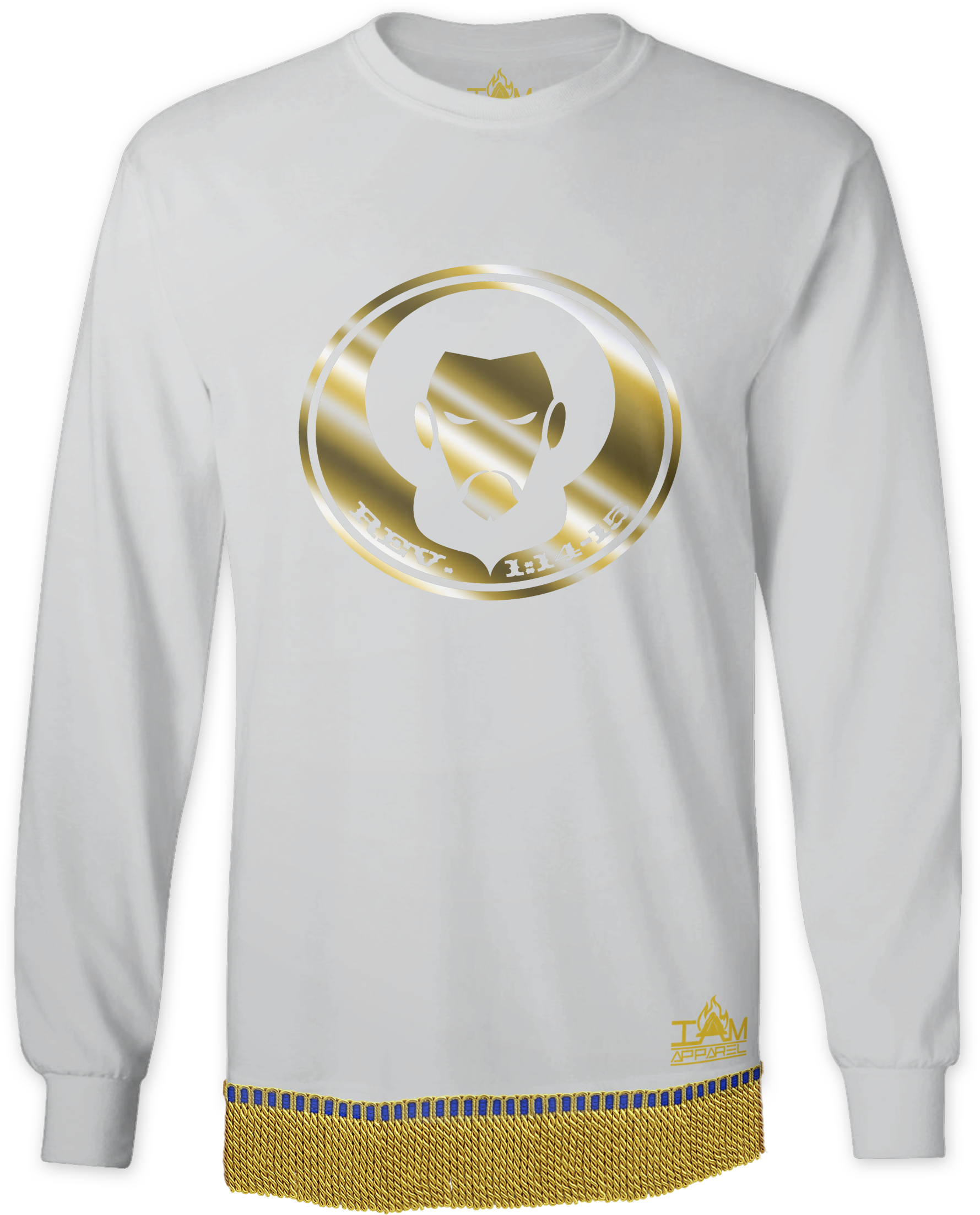 Men's GOLDEN SERIES Long Sleeved with image of Christ T-Shirt with fringe.