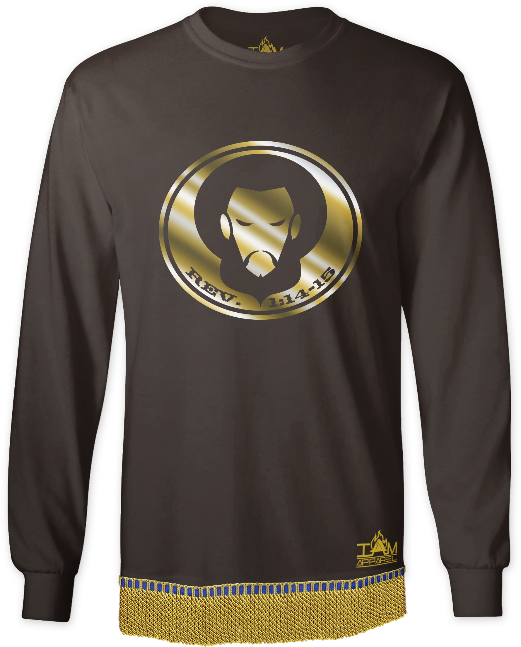 Men's GOLDEN SERIES Long Sleeved with image of Christ T-Shirt with fringe. 00201