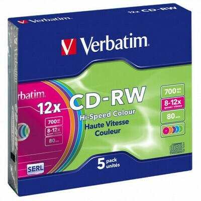 Verbatim CD-RW With Slim Jewel Case, Pack of 5-disk Verbatim CD-RW With Slim Jewel Case, Pack of 5-disk