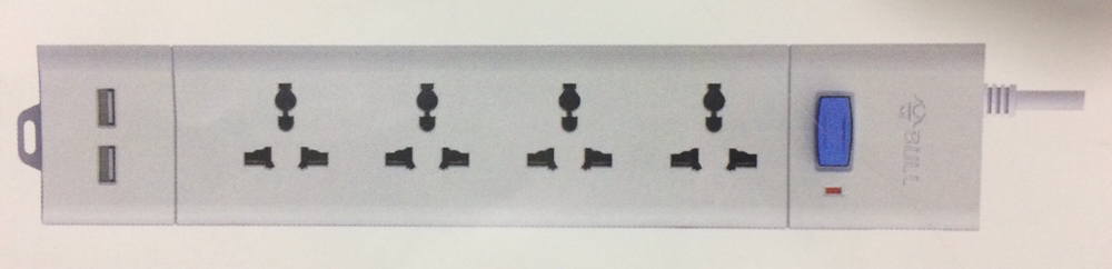 Bull 4 Sockets, 2 USB & 1 Switch 3 Meter Extension Board S204U-30 HSN:8537