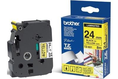 Brother TZe-651 Black on Yellow 24mm X8mtrs Label Tape Brother TZe-651 Black on Yellow 24mm X8mtrs Label Tape
