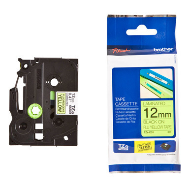 Brother Tze-C31 Black on Flu Yellow 12mm Label Tape Brother Tze-C31 Black on Flu Yellow 12mm Label Tape