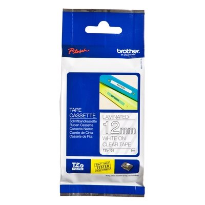 Brother Tze-135 White on Clear 12mm Label Tape Brother Tze-135 White on Clear 12mm Label Tape