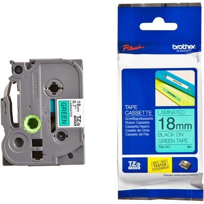 Brother Tze-741 Black on Green 18mm Label Tape Brother Tze-741 Black on Green 18mm Label Tape