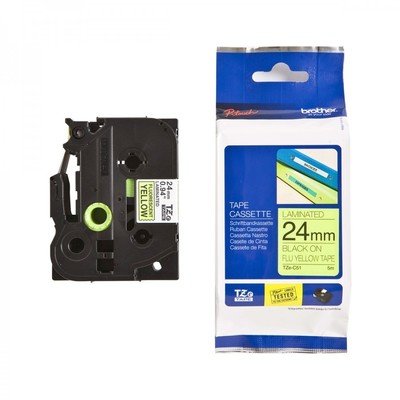 Brother Tze-C51 Black in Flu Yellow 24mm Label Tape Brother Tze-C51 Black in Flu Yellow 24mm Label Tape