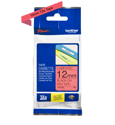 Brother Tze-431 Black on Red 12mm X 8mtrs Label Tape Brother Tze-431 Black on Red 12mm X 8mtrs Label Tape