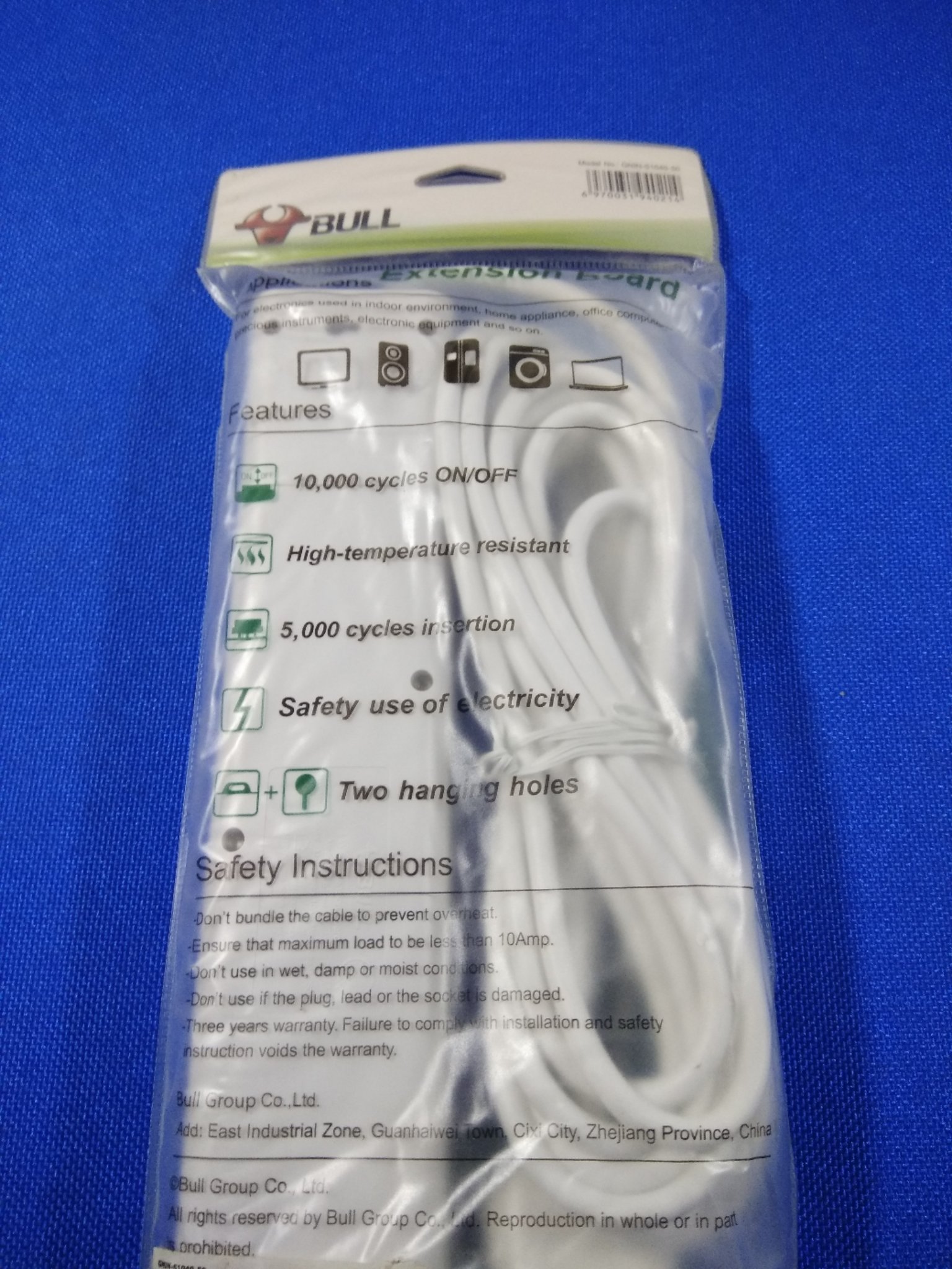 Bull 4 Sockets & 1 Switch 5 Meter Extension Board