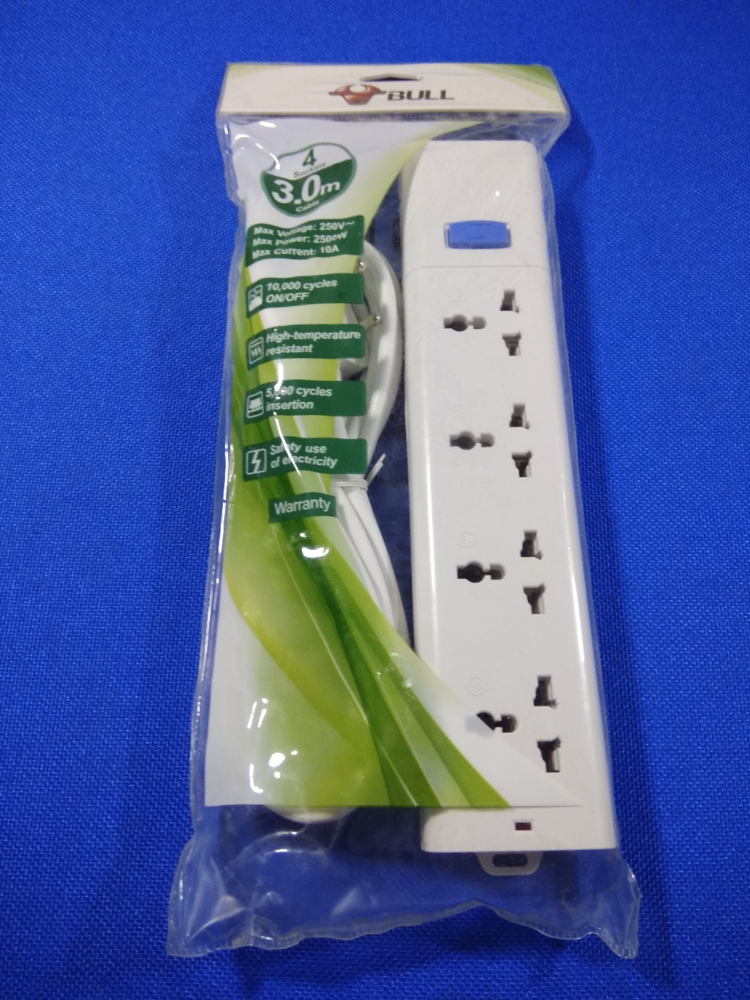 Bull 4 Sockets & 1 Switch 3 Meter Extension Board