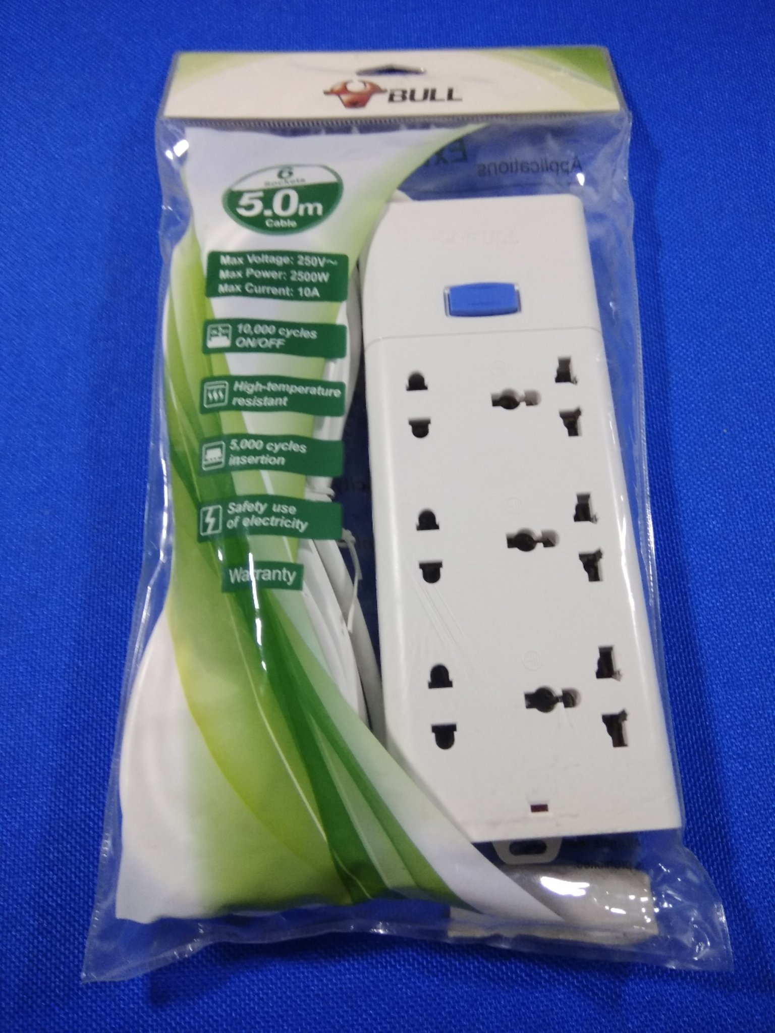 Bull 6 Sockets & 1 Switch 5 Meter Extension Board