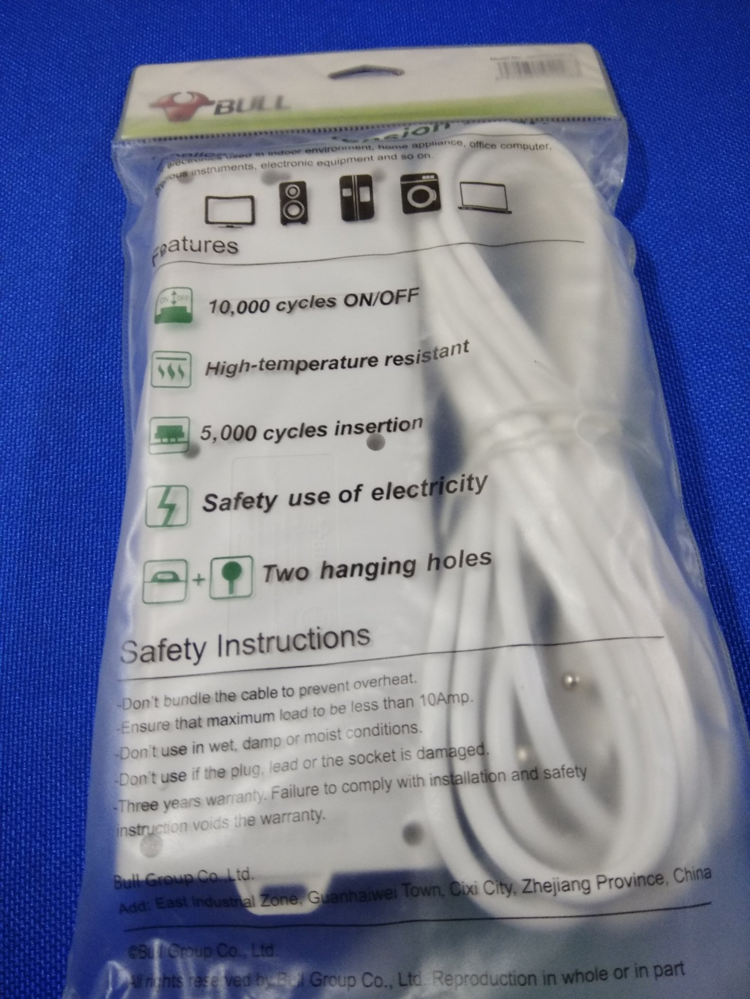 Bull 6 Sockets & 1 Switch 5 Meter Extension Board