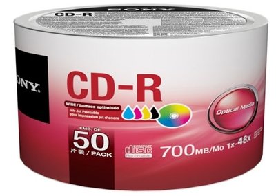Sony CD-R White Inkjet Printable, Pack of 50-discs Sony CD-R White Inkjet Printable, Pack of 50-discs
