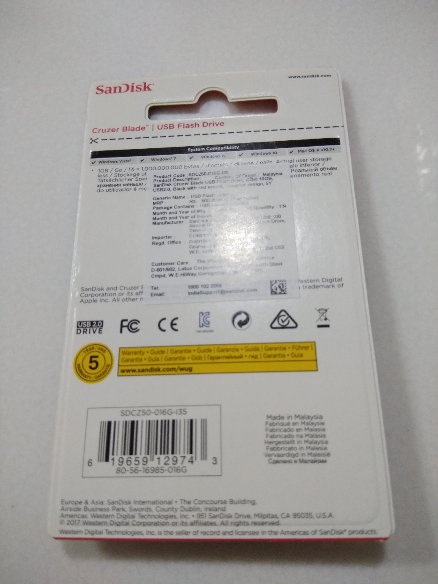 SanDisk 16GB Pen Drive, 2.0, Cruzer Blade, CZ50
