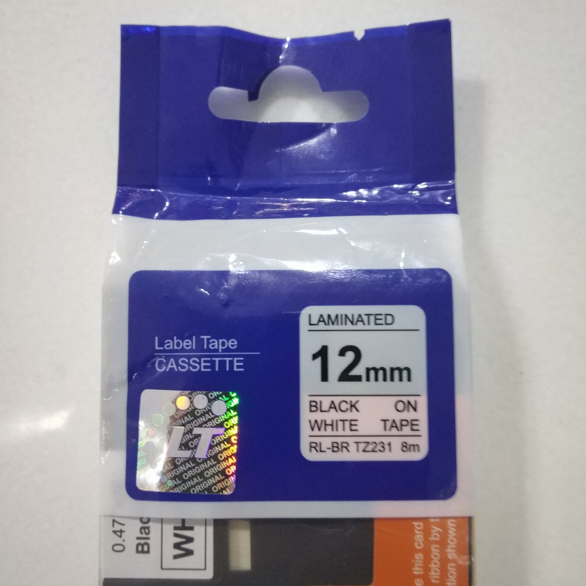 LT 231 Laminated 12mm Black on White Label Tape