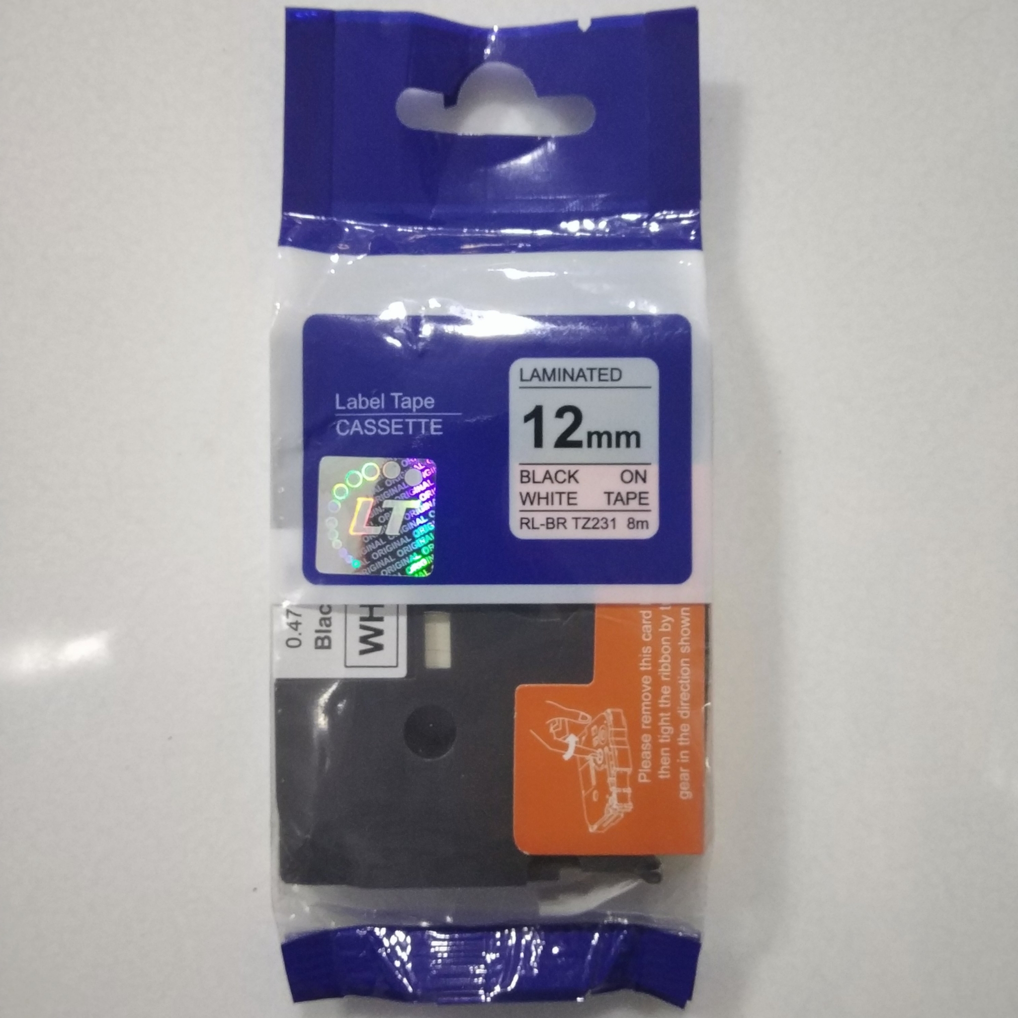 LT 231 Laminated 12mm Black on White Label Tape
