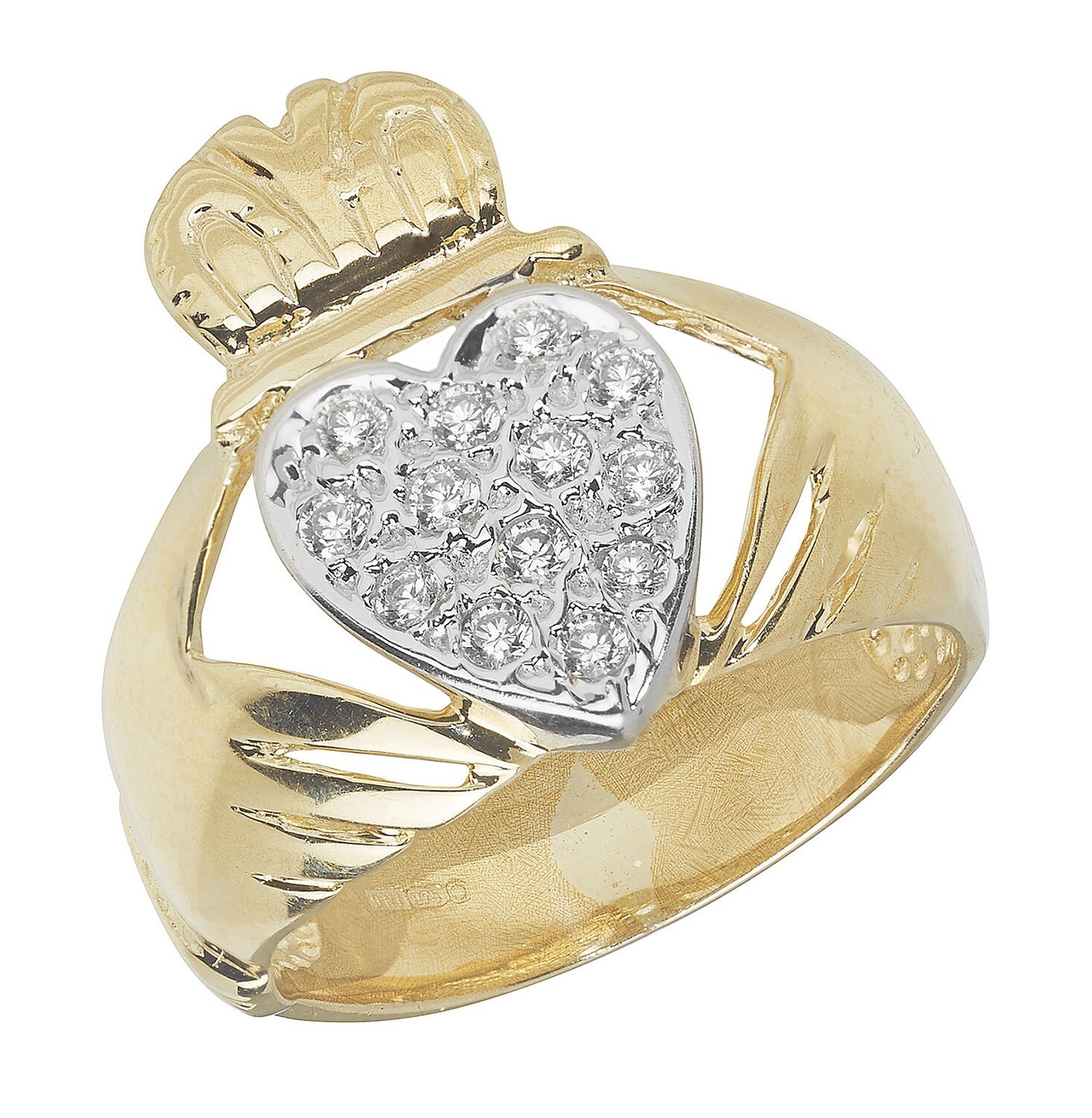 9CT YELLOW GOLD MENS CLADDAGH RING