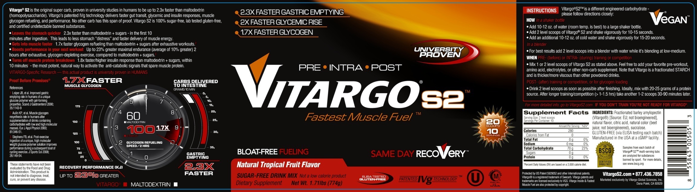 VitargoS2 10 Serving Natural Tropical Fruit Flavor