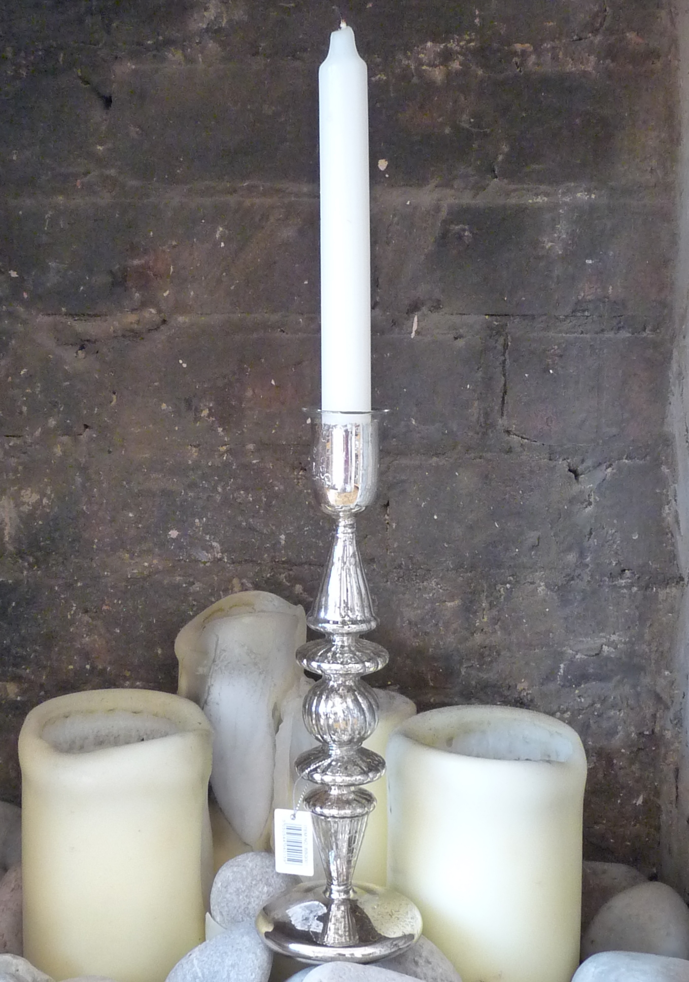 Antiqued Silver Effect Candle Holder