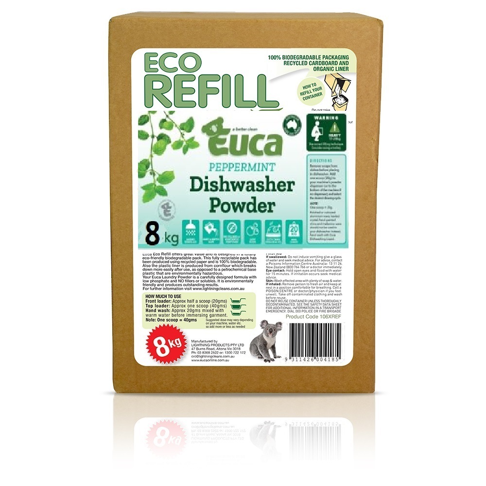 Euca "NEW" Peppermint Eucalyptus Dish Washing Powder - 10kg = 500 Washes - Eco Friendly with No Fillers or other nasties
