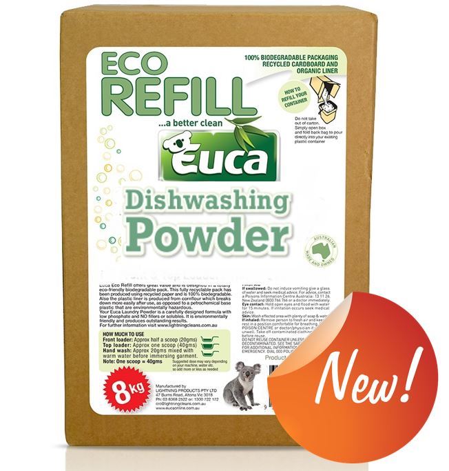 Euca Eucalyptus Dish Washing Powder - New 8kg refill = 400 Washes - Eco Friendly with No Fillers or other nasties 379XREF