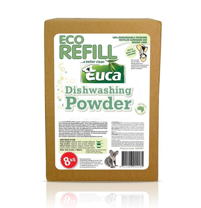 Euca Eucalyptus Dish Washing Powder - New 8kg refill = 400 Washes - Eco Friendly with No Fillers or other nasties 379XREF
