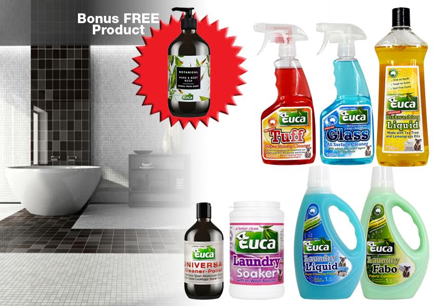Euca Kitchen, Laundry & Bathroom Starter Kit + a Bonus 500ml Botanical EKLB01