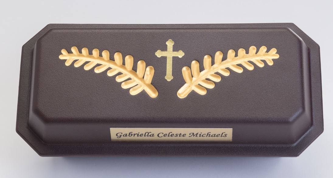 Wooden Casket with Plastic Vault, Vessel and Gold Satin Cover (up to 13 weeks) C-4-WG