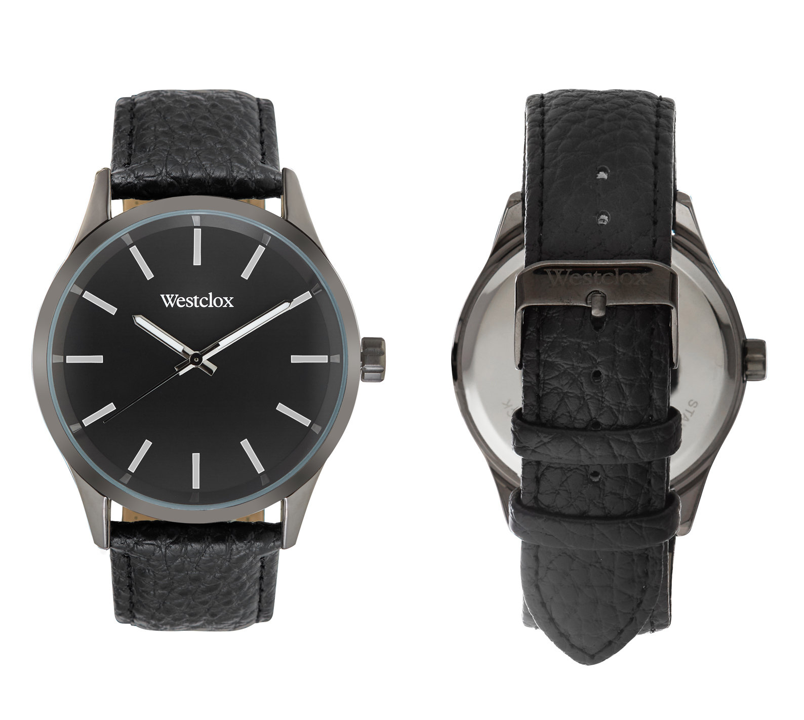 Westclox Watch with Genuine Black Leather Band and Black Dial 51001