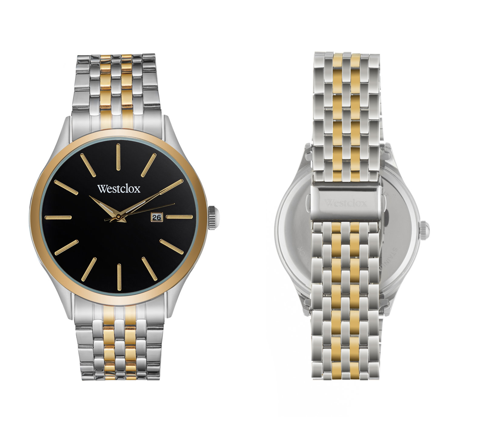 Westclox Watch with Two Tone Metal Band, Date, and Black Dial 51003