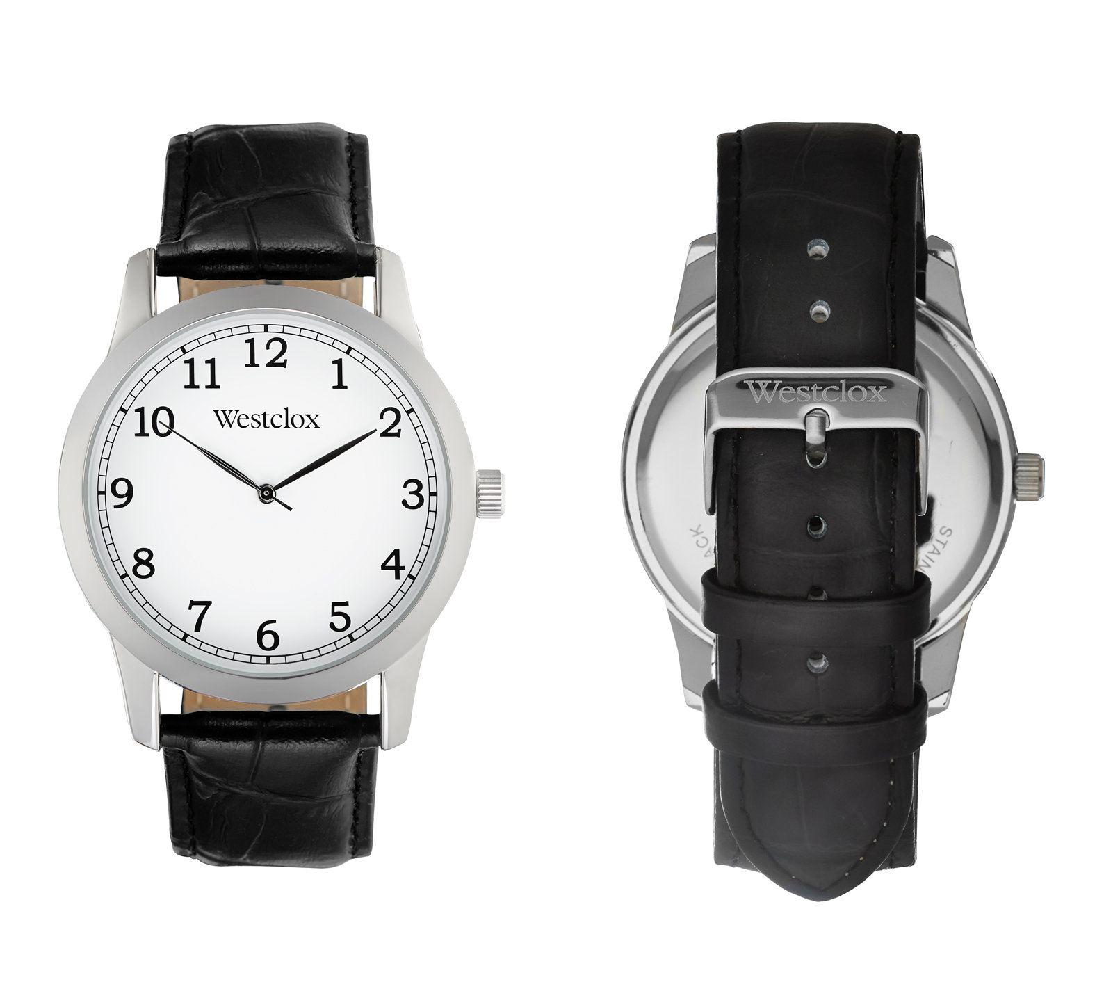 Westclox Watch with Genuine Black Leather Band and Easy to Read White Dial 51004